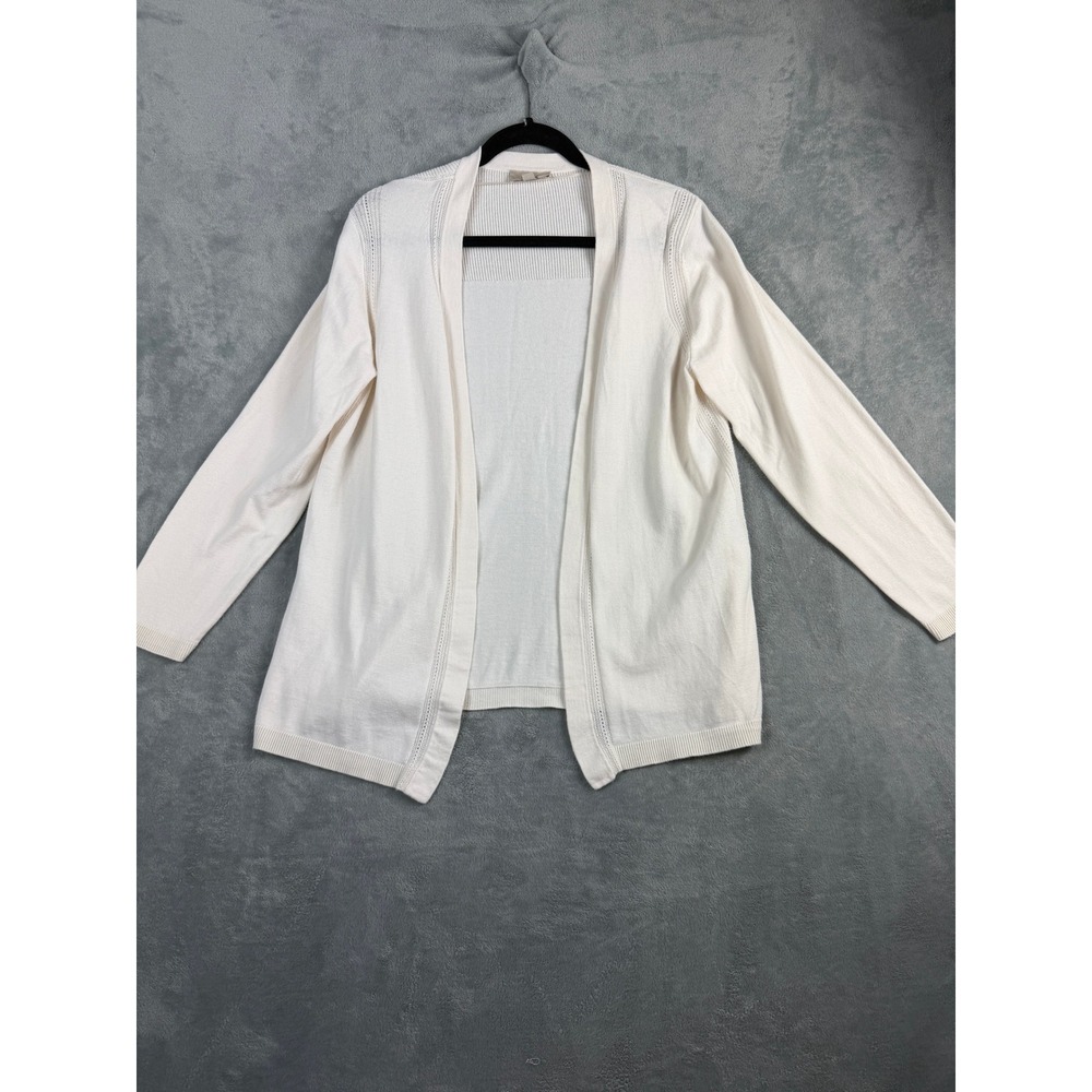 Loft Outlet Women Large Cream Cardigan Open Front Pointelle Quiet Luxury Boho